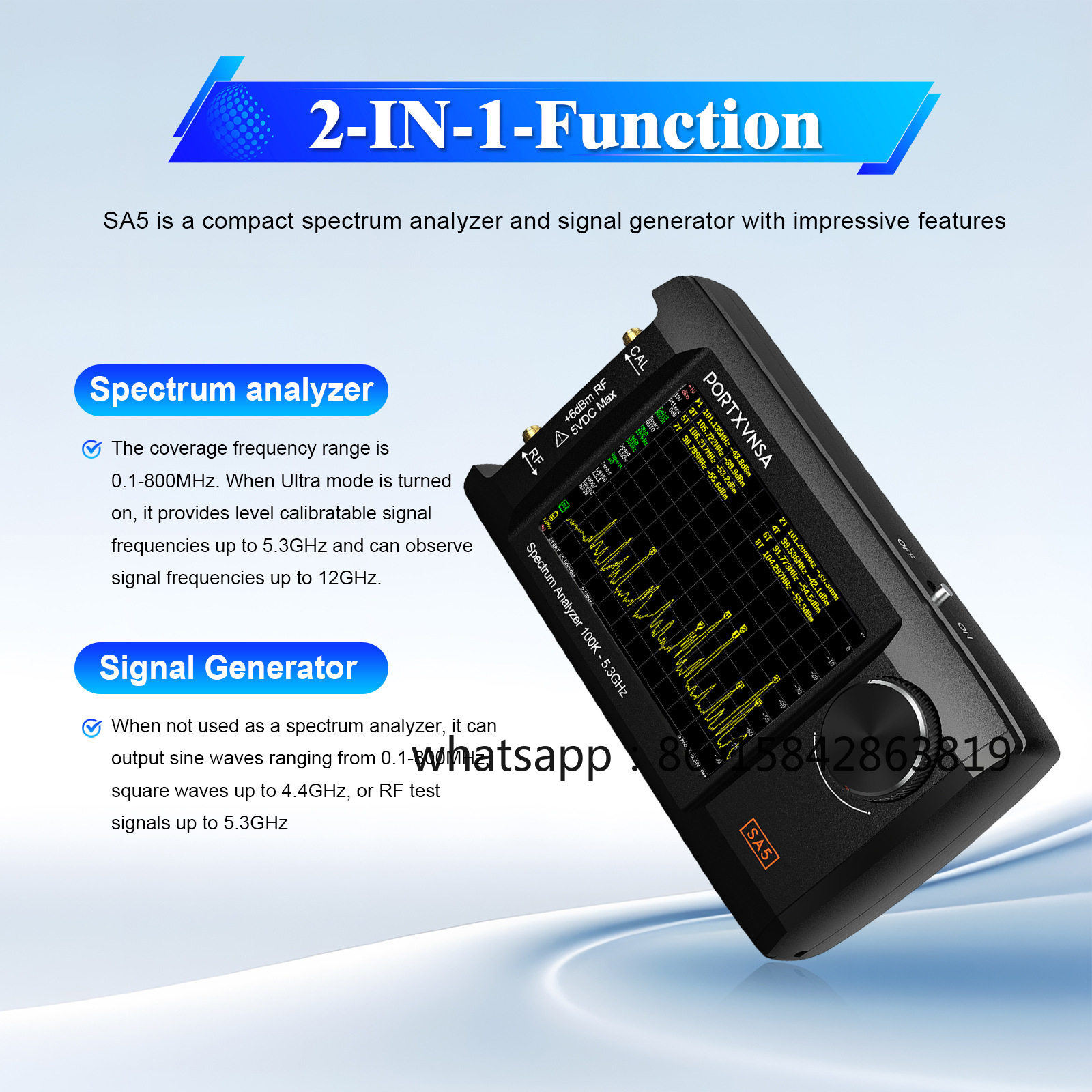 Signal Generator Spectrum Analyzer - SA5 휴대용 스펙트럼 분석기, 100kHz-5.3GHz RF